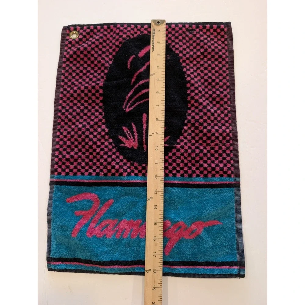 VTG Sir Christopher Hatton Flamingo Golf Towel Neon Pink Teal 80s 90s Gorpcore